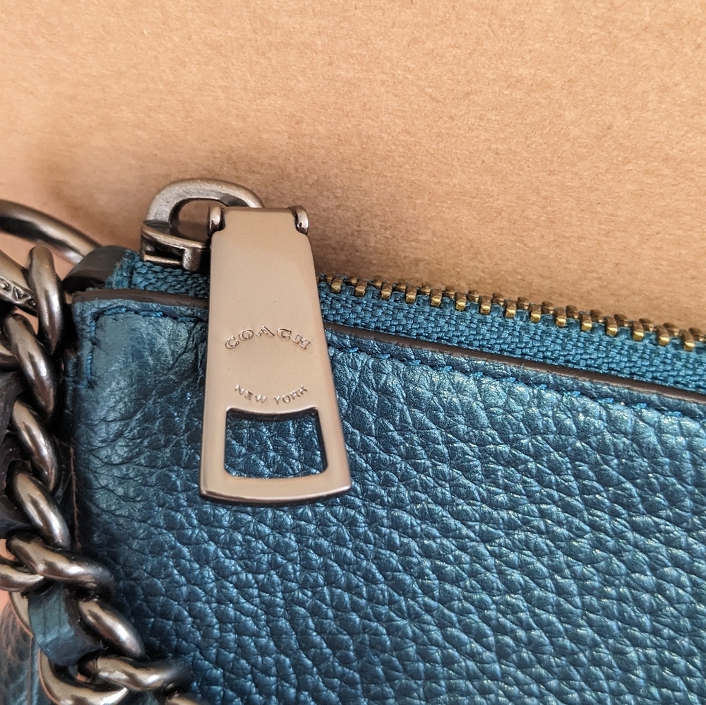 Coach Metallic Teal Carrie Crossbody Bag - Picture 8 of 10